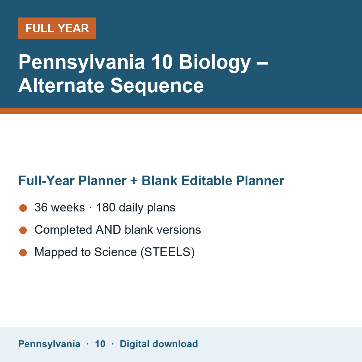 Cover of the Pennsylvania Grade 10 Biology – Alternate Sequence full-year teacher planner