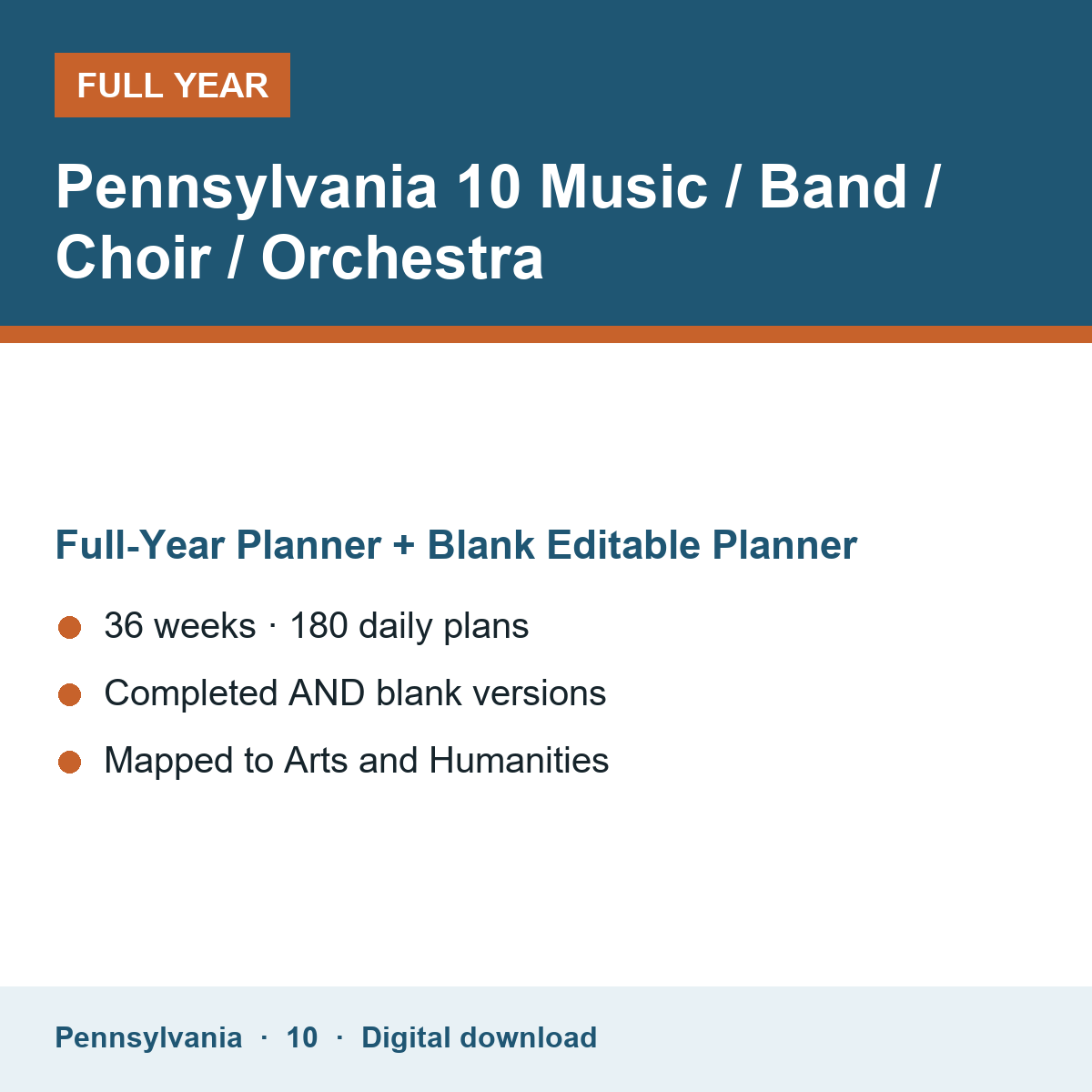Cover of the Pennsylvania Grade 10 Music / Band / Choir / Orchestra full-year teacher planner