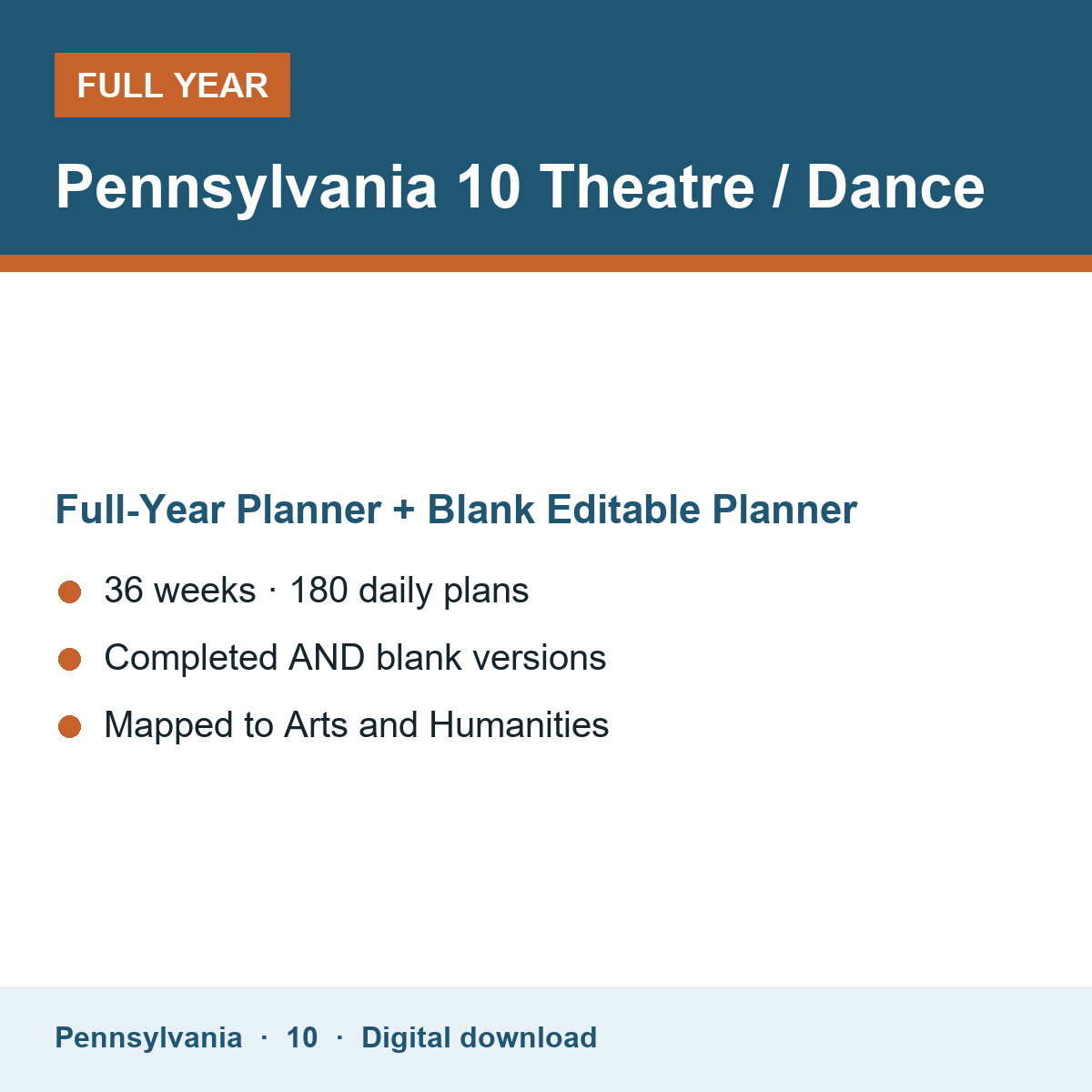Cover of the Pennsylvania Grade 10 Theatre / Dance full-year teacher planner