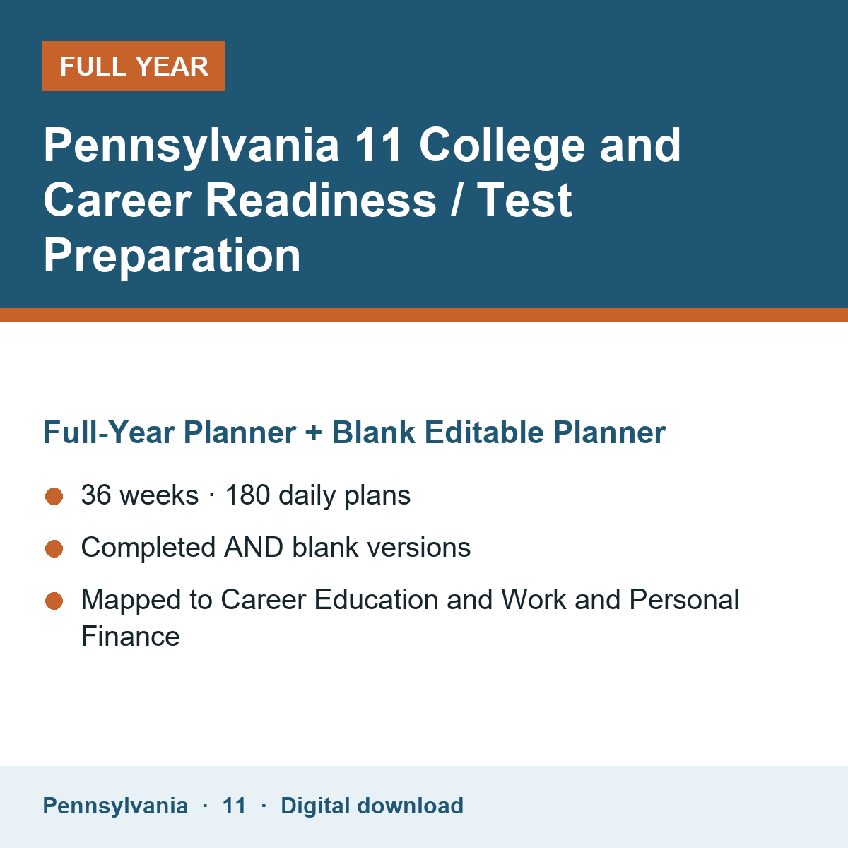 Cover of the Pennsylvania Grade 11 College and Career Readiness / Test Preparation full-year teacher planner