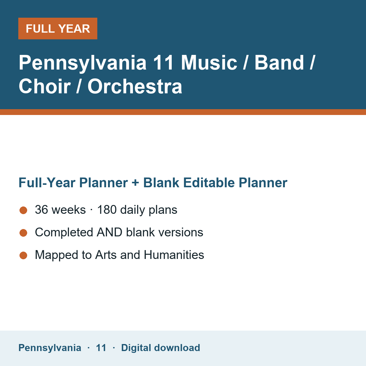 Cover of the Pennsylvania Grade 11 Music / Band / Choir / Orchestra full-year teacher planner