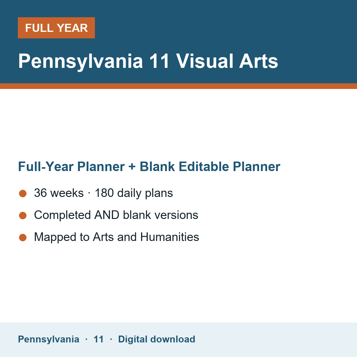 Cover of the Pennsylvania Grade 11 Visual Arts full-year teacher planner