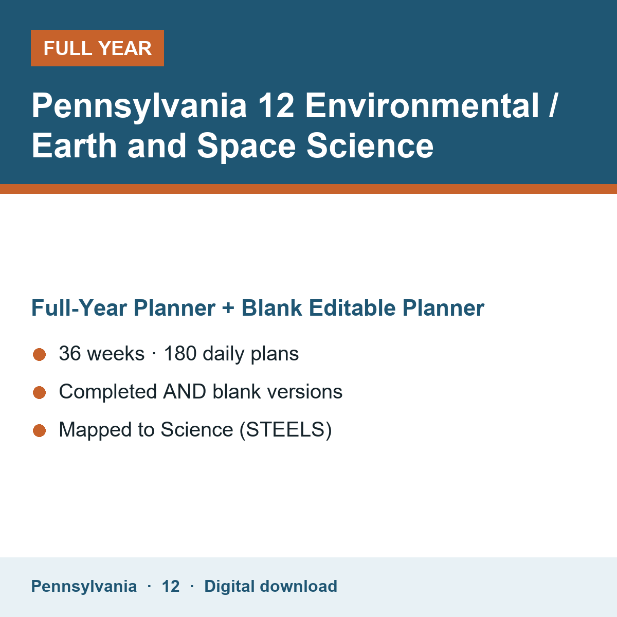 Cover of the Pennsylvania Grade 12 Environmental / Earth and Space Science full-year teacher planner