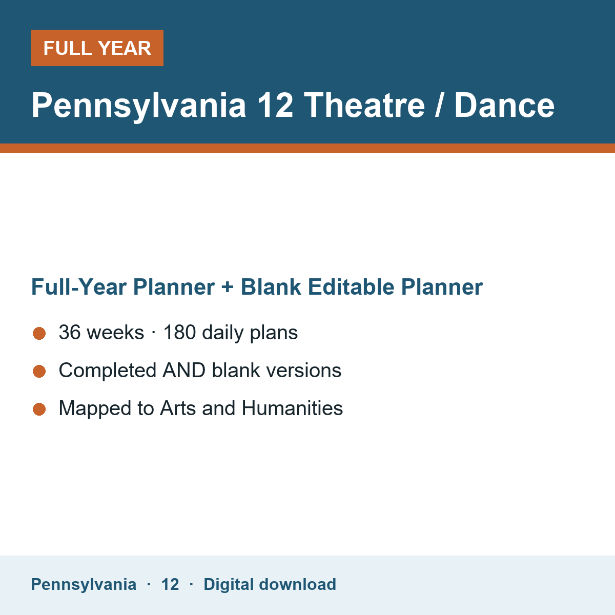 Cover of the Pennsylvania Grade 12 Theatre / Dance full-year teacher planner