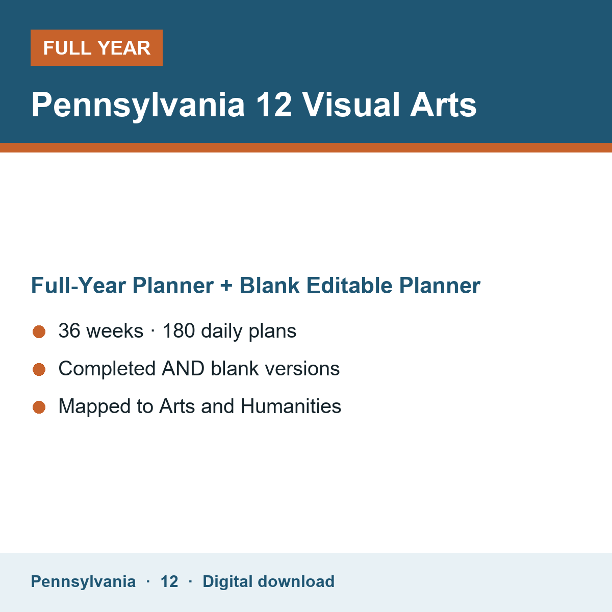 Cover of the Pennsylvania Grade 12 Visual Arts full-year teacher planner