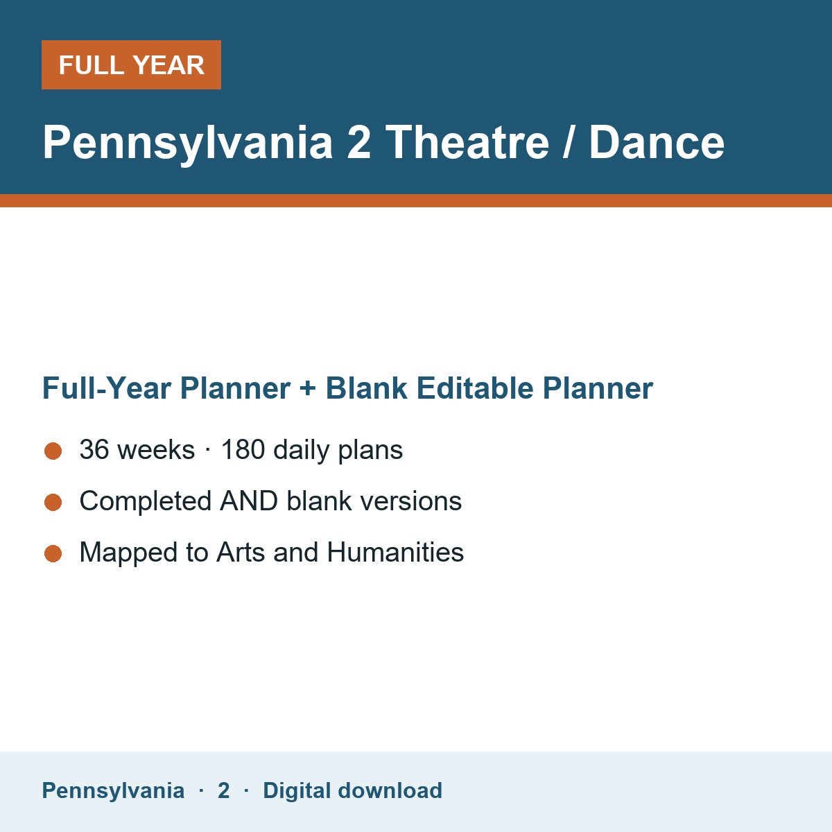 Cover of the Pennsylvania Grade 2 Theatre / Dance full-year teacher planner