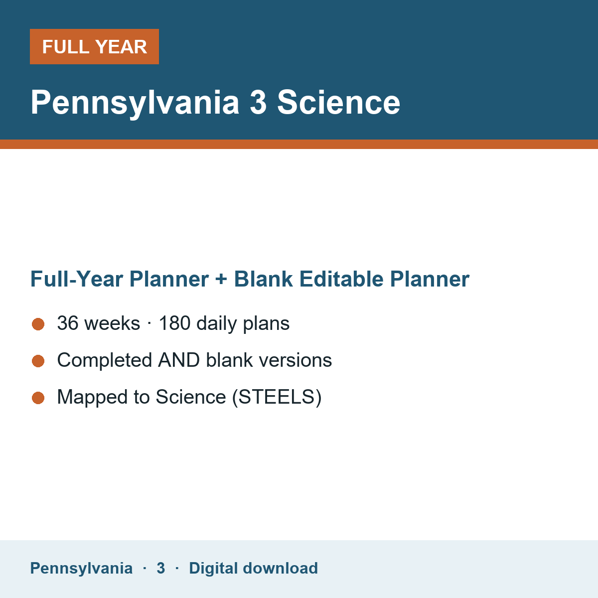 Cover of the Pennsylvania Grade 3 Science full-year teacher planner