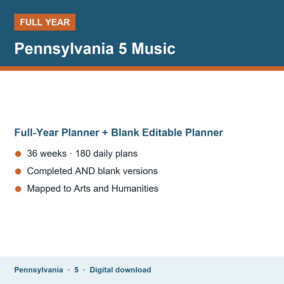 Cover of the Pennsylvania Grade 5 Music full-year teacher planner