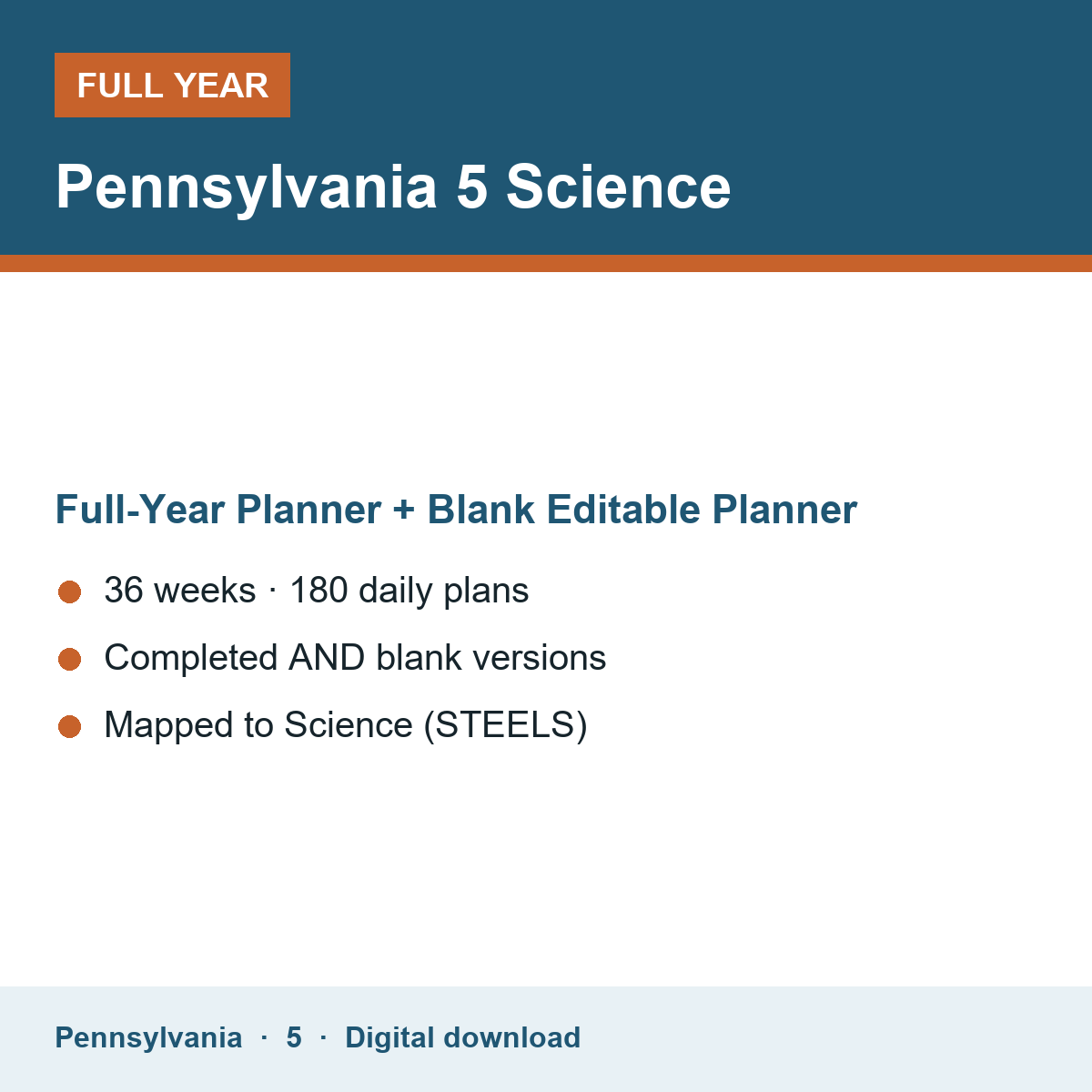 Cover of the Pennsylvania Grade 5 Science full-year teacher planner