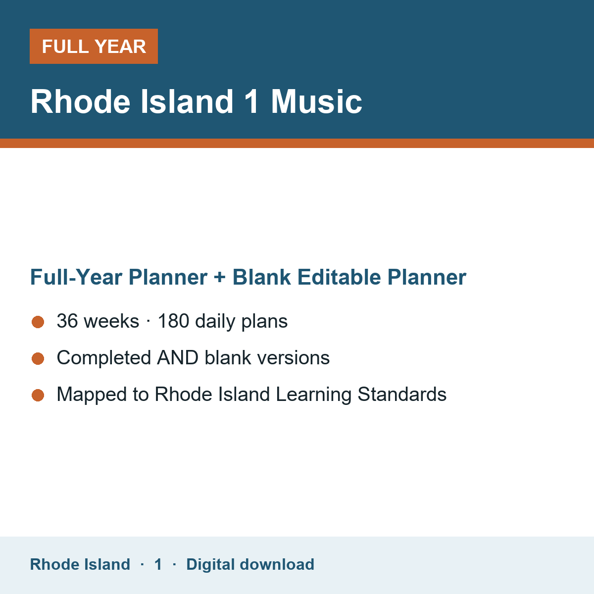 Cover of the Rhode Island Grade 1 Music full-year teacher planner