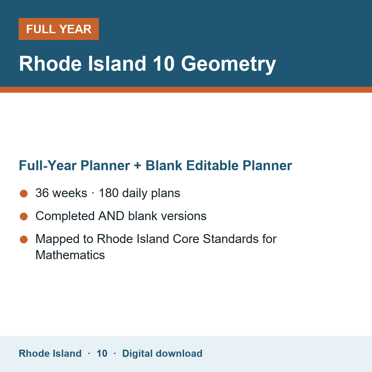 Cover of the Rhode Island Grade 10 Geometry full-year teacher planner
