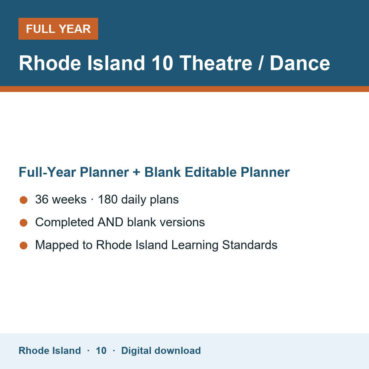 Cover of the Rhode Island Grade 10 Theatre / Dance full-year teacher planner