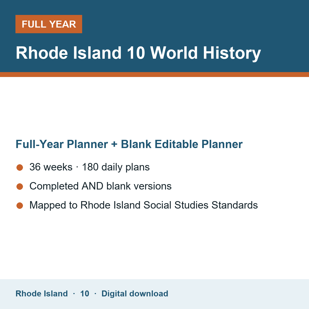 Cover of the Rhode Island Grade 10 World History full-year teacher planner