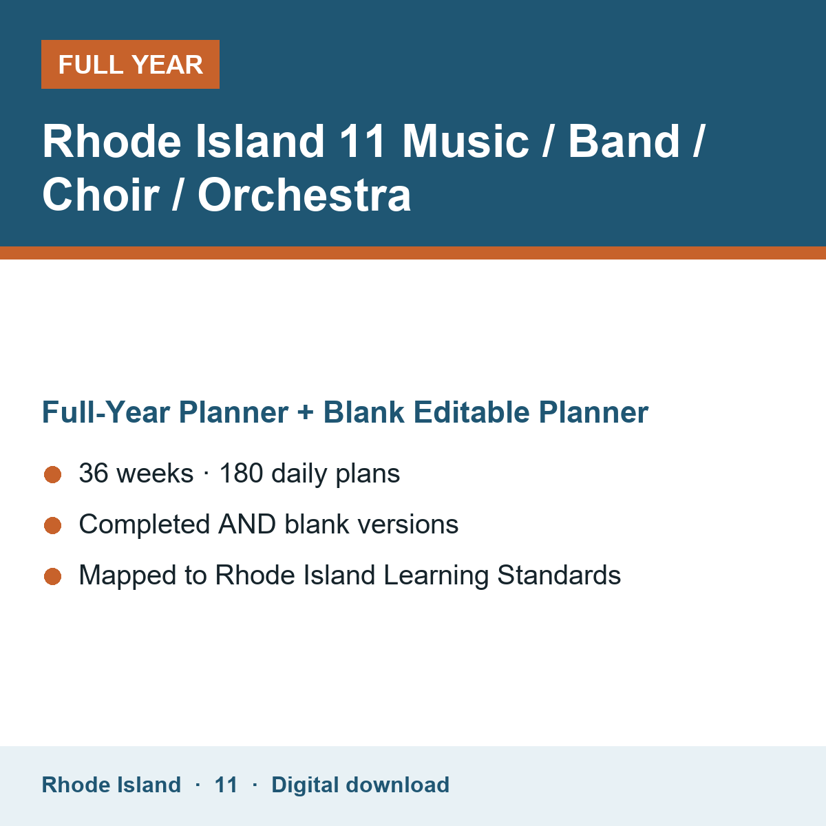 Cover of the Rhode Island Grade 11 Music / Band / Choir / Orchestra full-year teacher planner