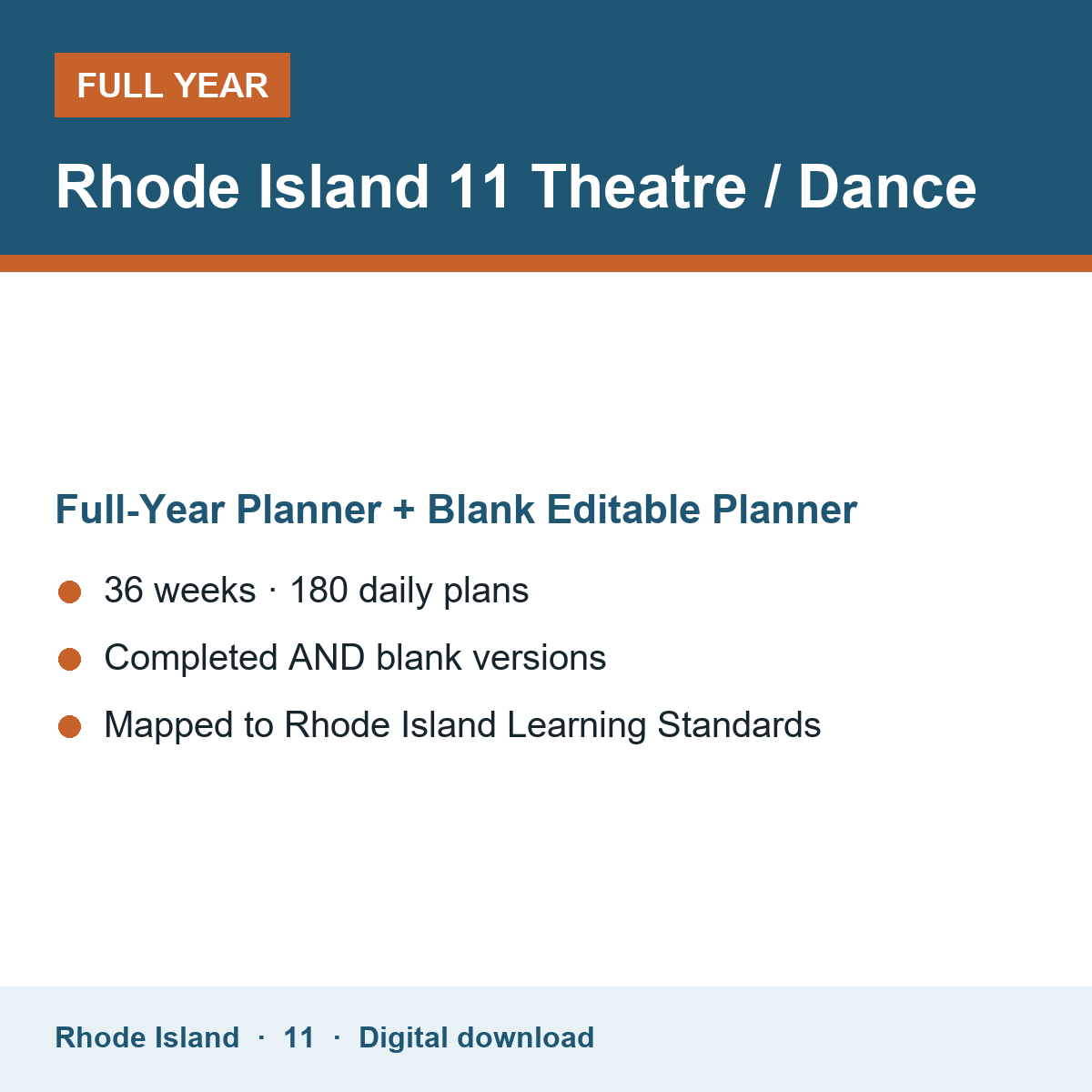 Cover of the Rhode Island Grade 11 Theatre / Dance full-year teacher planner
