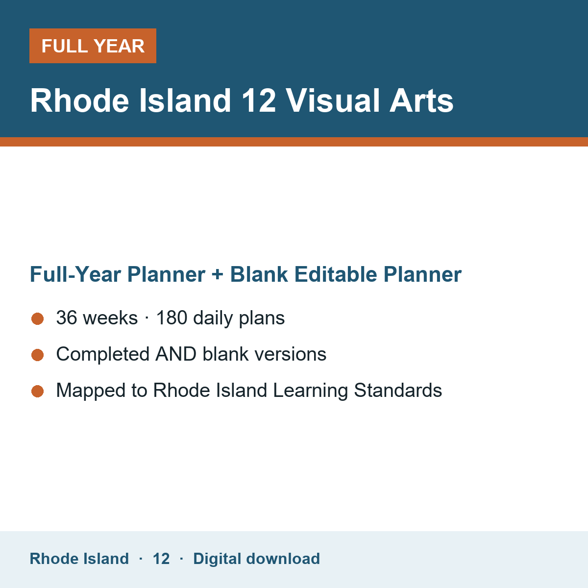 Cover of the Rhode Island Grade 12 Visual Arts full-year teacher planner