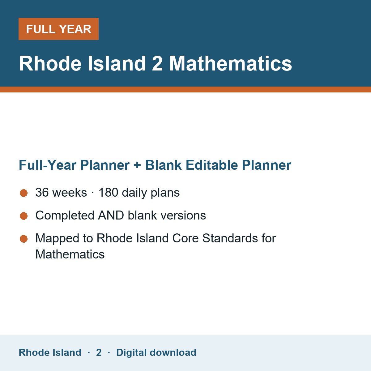 Cover of the Rhode Island Grade 2 Mathematics full-year teacher planner