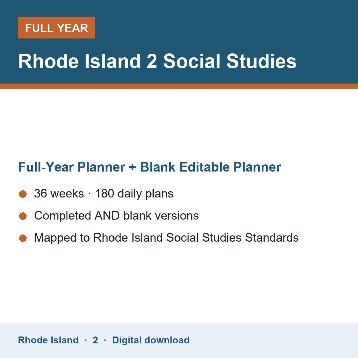 Cover of the Rhode Island Grade 2 Social Studies full-year teacher planner