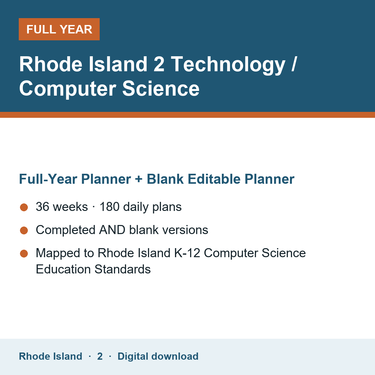 Cover of the Rhode Island Grade 2 Technology / Computer Science full-year teacher planner