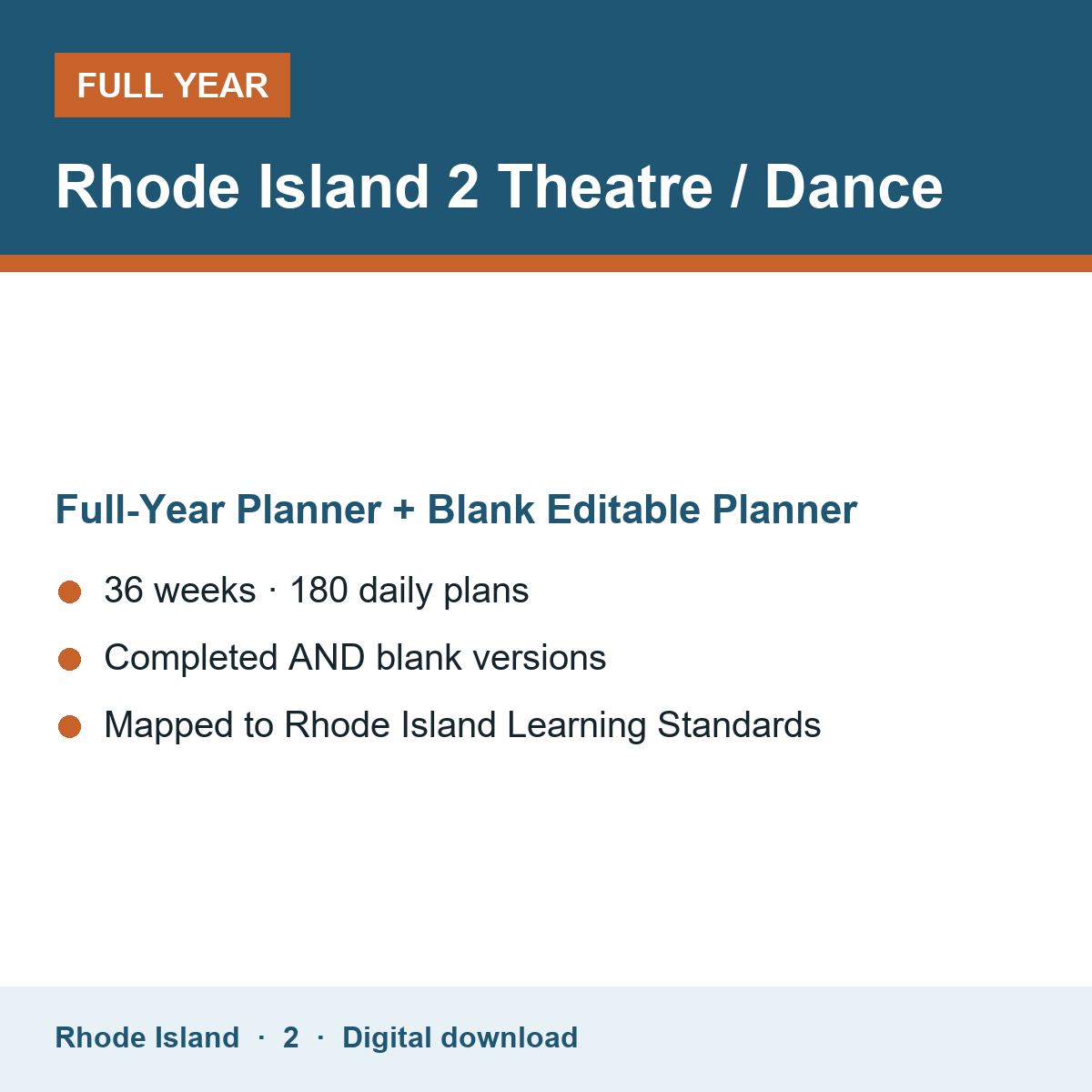 Cover of the Rhode Island Grade 2 Theatre / Dance full-year teacher planner