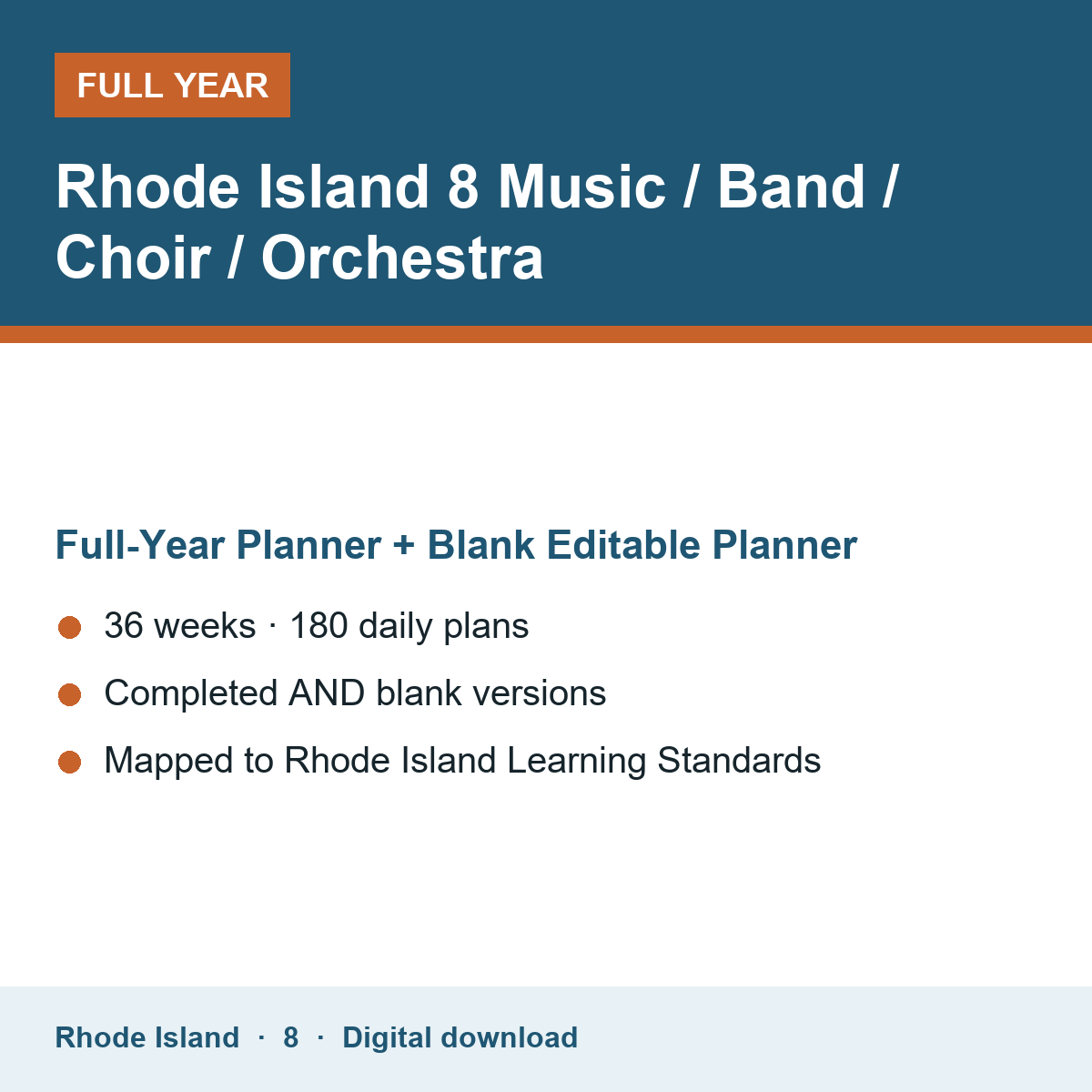 Cover of the Rhode Island Grade 8 Music / Band / Choir / Orchestra full-year teacher planner