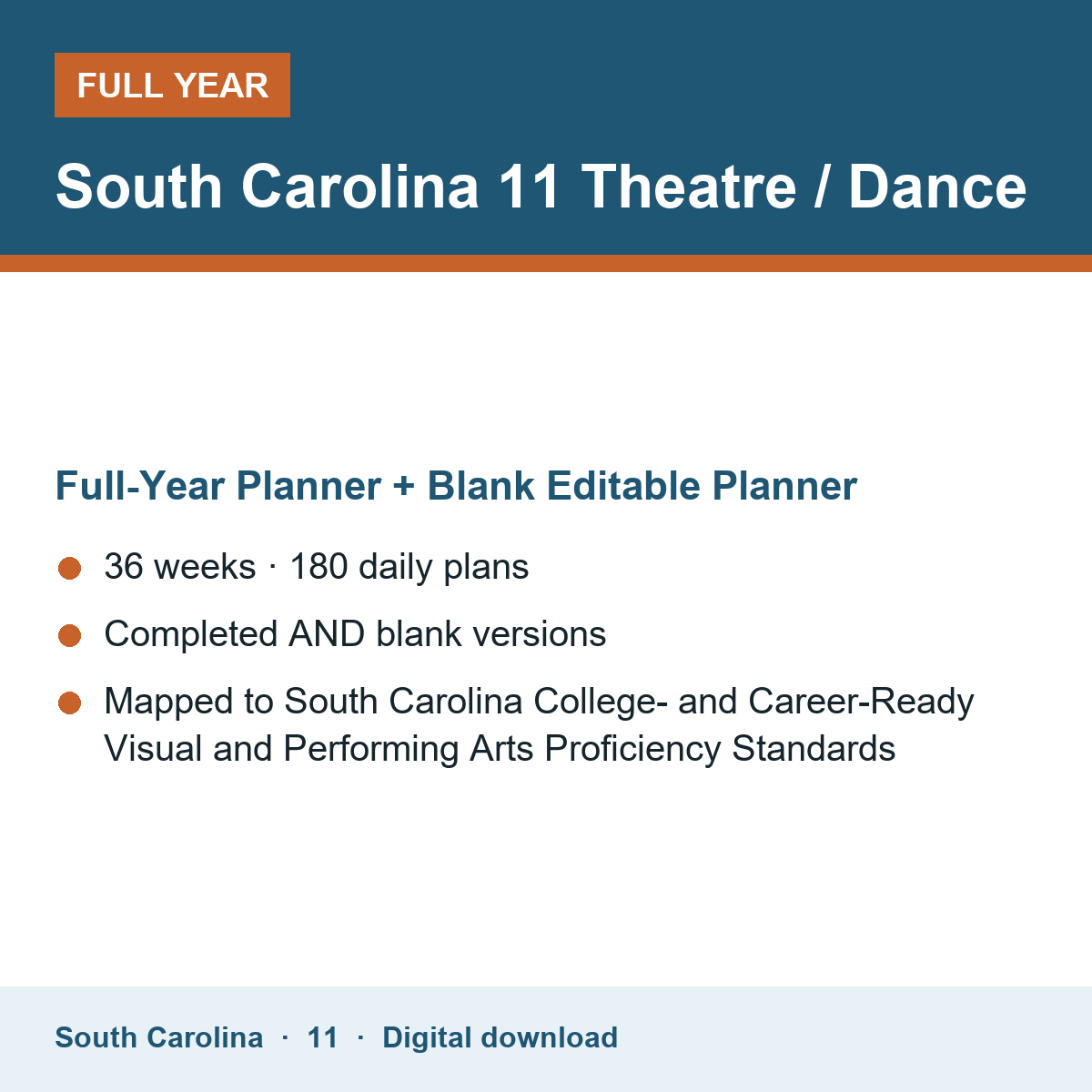 Cover of the South Carolina Grade 11 Theatre / Dance full-year teacher planner