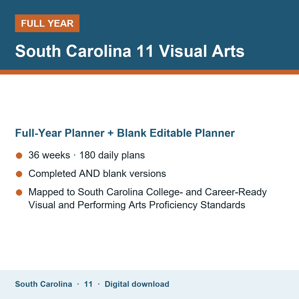 Cover of the South Carolina Grade 11 Visual Arts full-year teacher planner