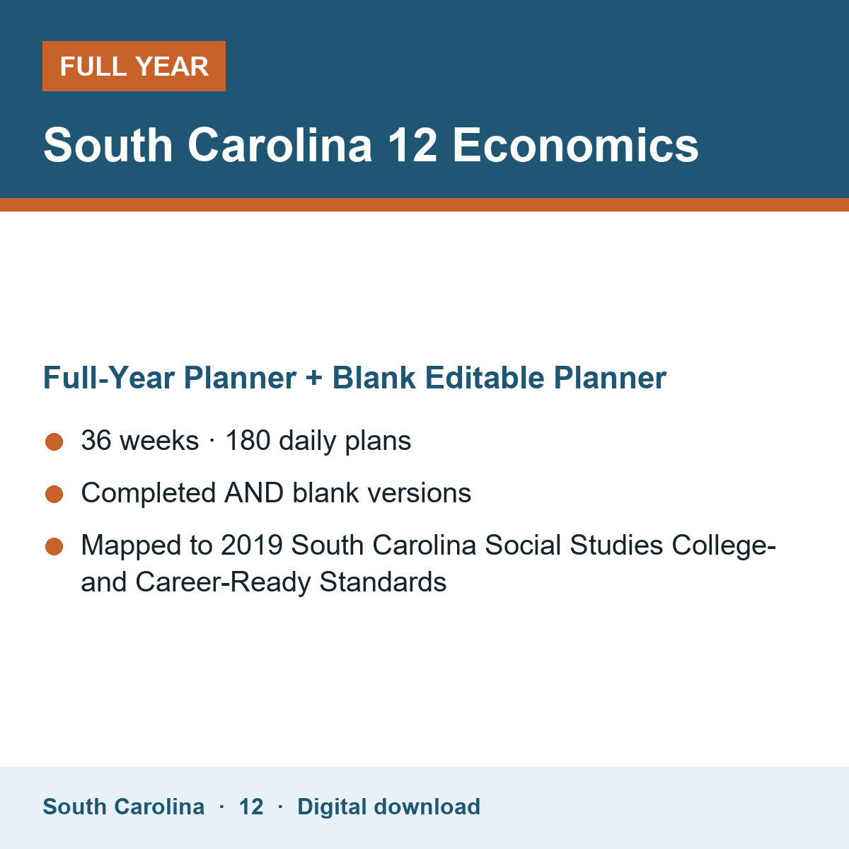 Cover of the South Carolina Grade 12 Economics full-year teacher planner