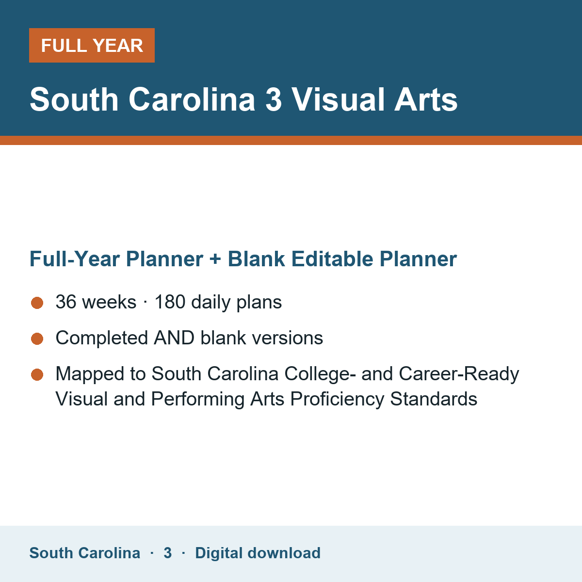 Cover of the South Carolina Grade 3 Visual Arts full-year teacher planner
