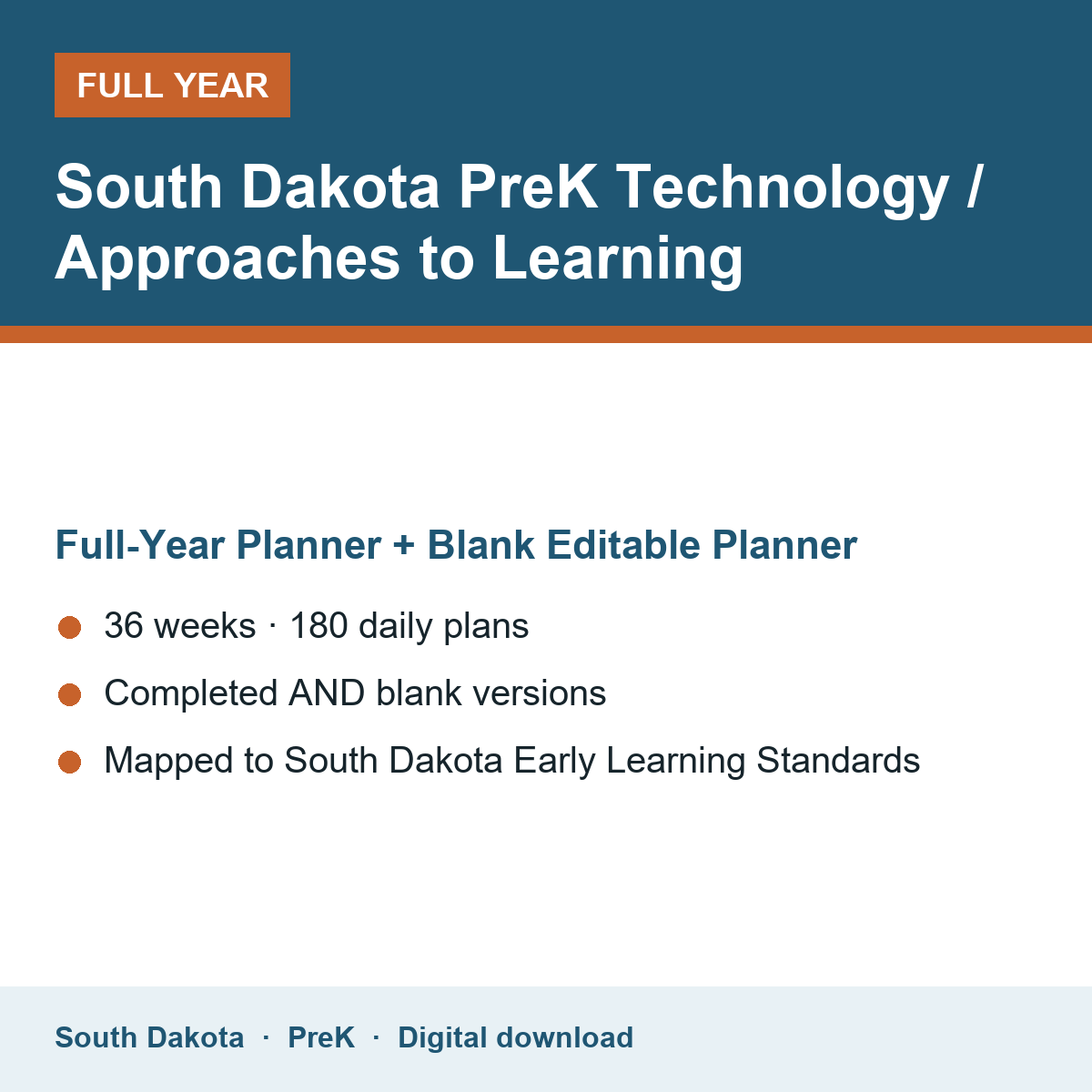 Cover of the South Dakota PreK Technology / Approaches to Learning full-year teacher planner