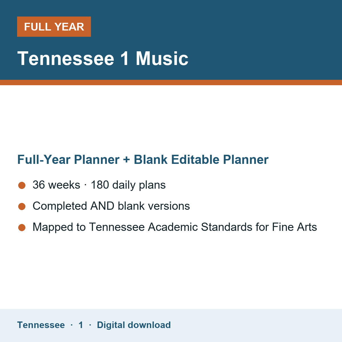 Cover of the Tennessee Grade 1 Music full-year teacher planner