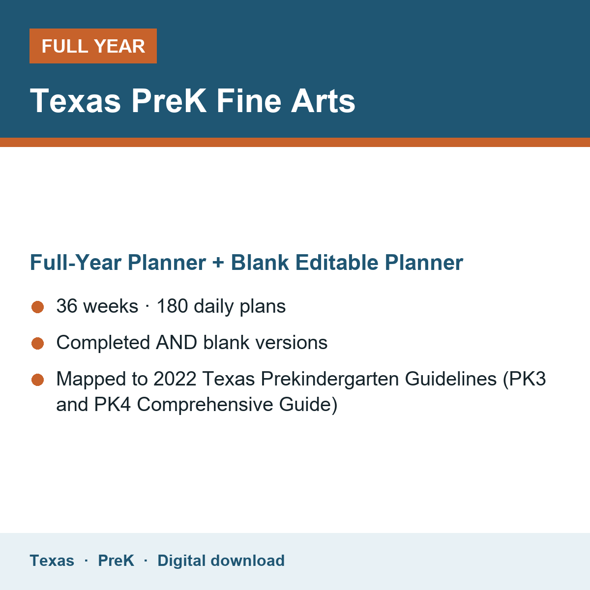 Cover of the Texas PreK Fine Arts full-year teacher planner