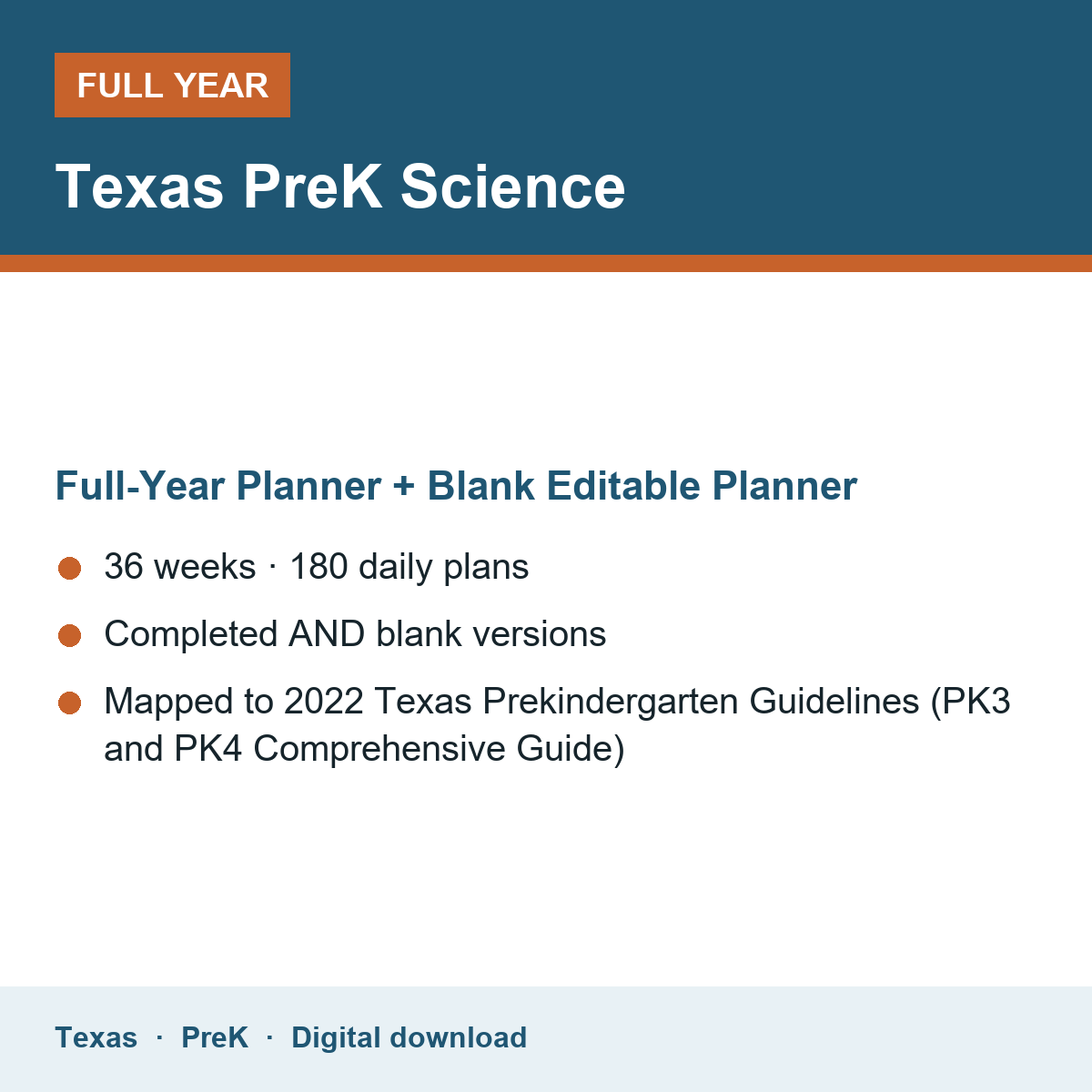 Cover of the Texas PreK Science full-year teacher planner