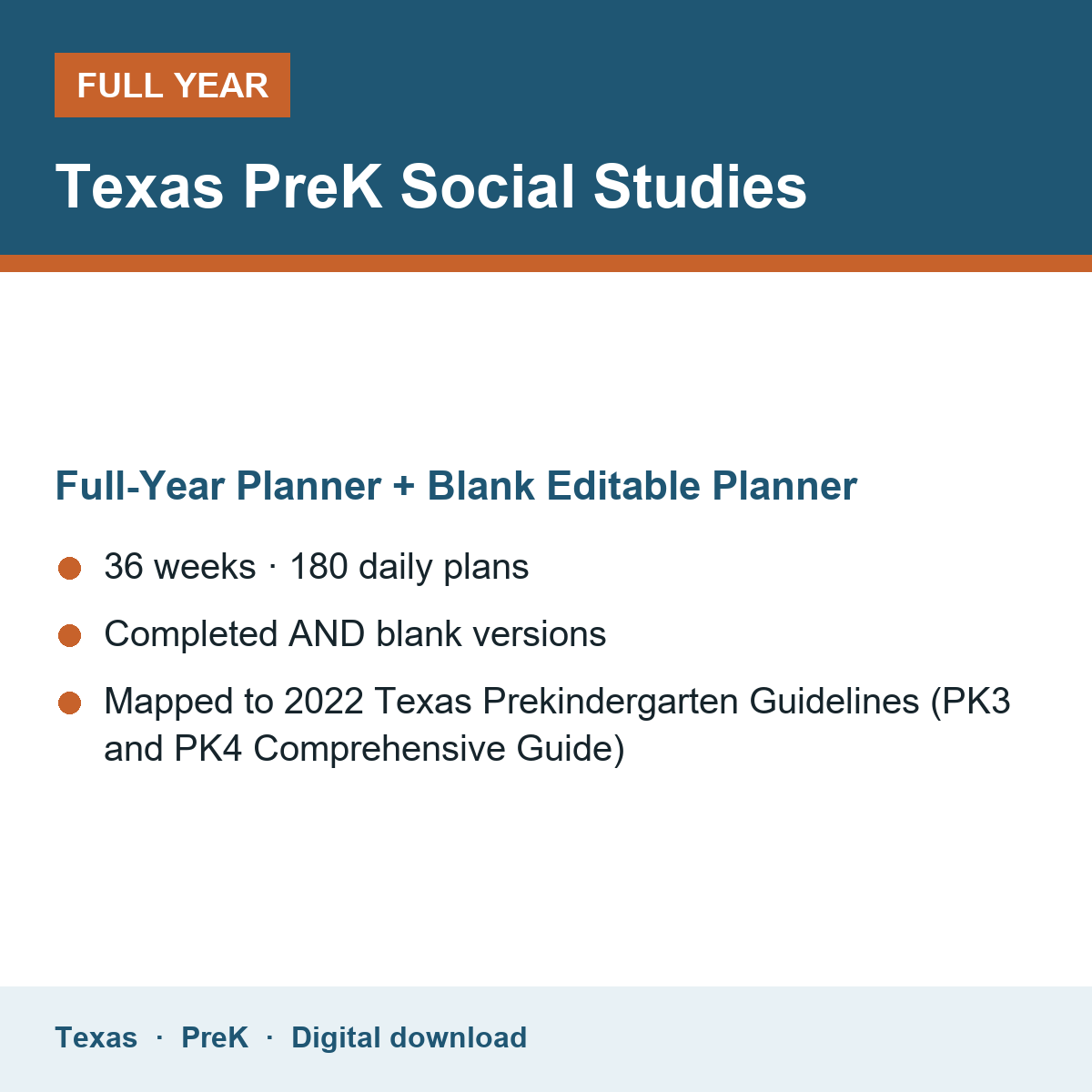 Cover of the Texas PreK Social Studies full-year teacher planner