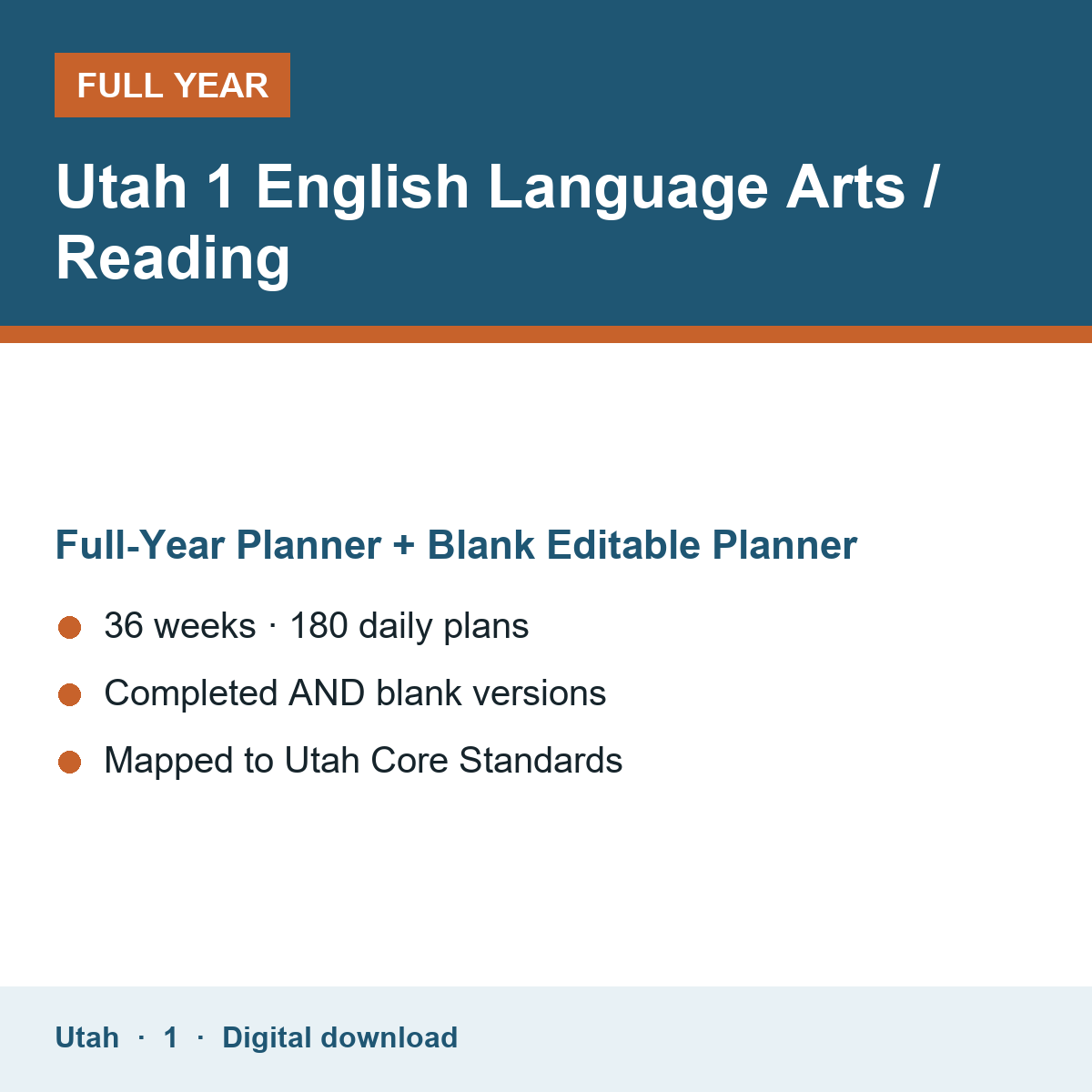 Cover of the Utah Grade 1 English Language Arts / Reading full-year teacher planner
