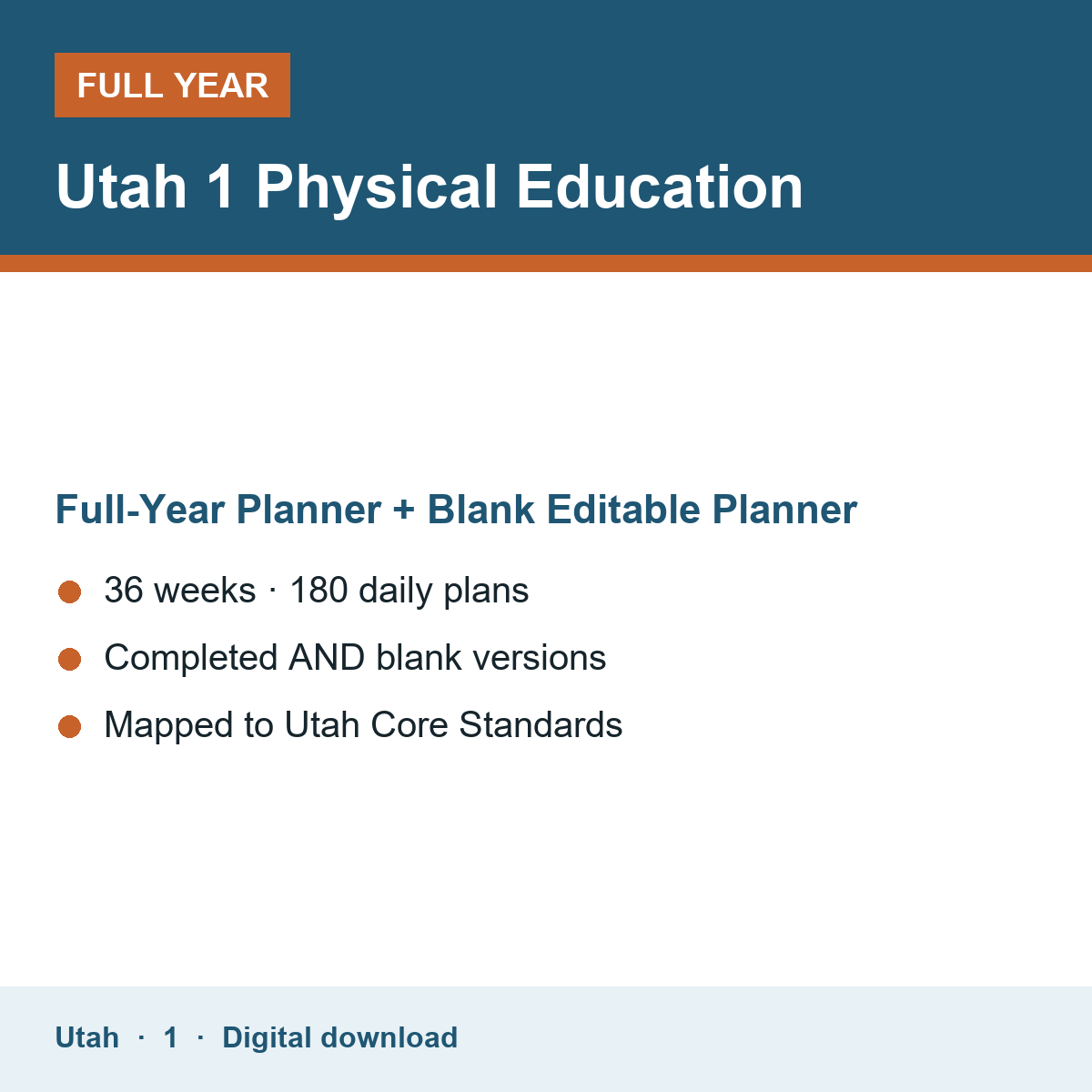 Cover of the Utah Grade 1 Physical Education full-year teacher planner