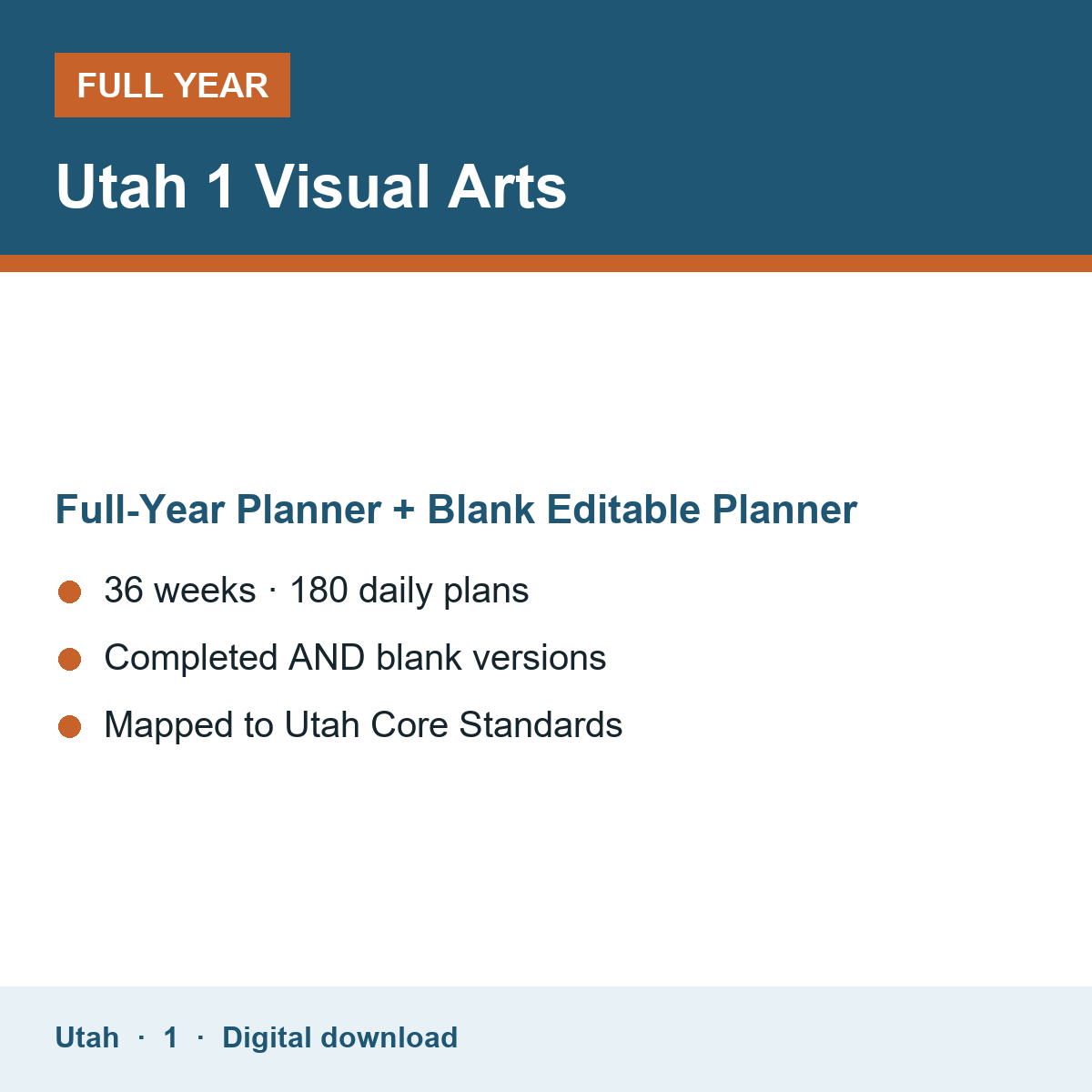 Cover of the Utah Grade 1 Visual Arts full-year teacher planner