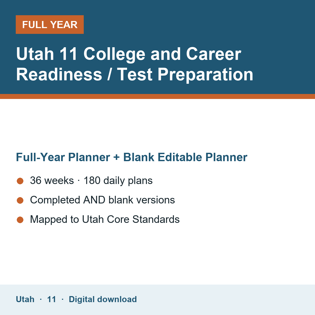 Cover of the Utah Grade 11 College and Career Readiness / Test Preparation full-year teacher planner