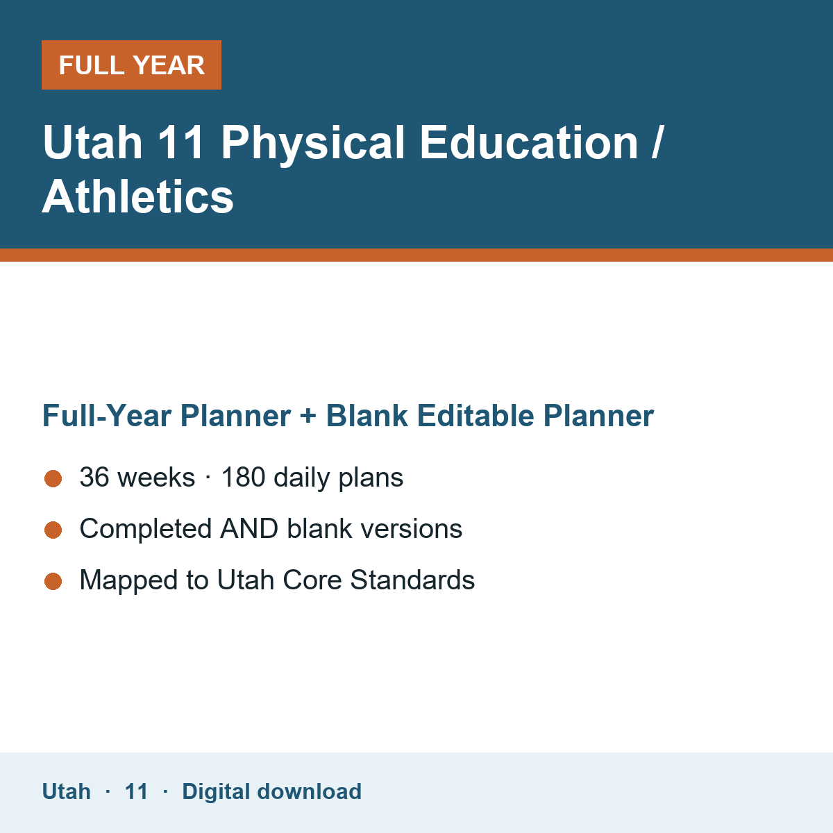 Cover of the Utah Grade 11 Physical Education / Athletics full-year teacher planner