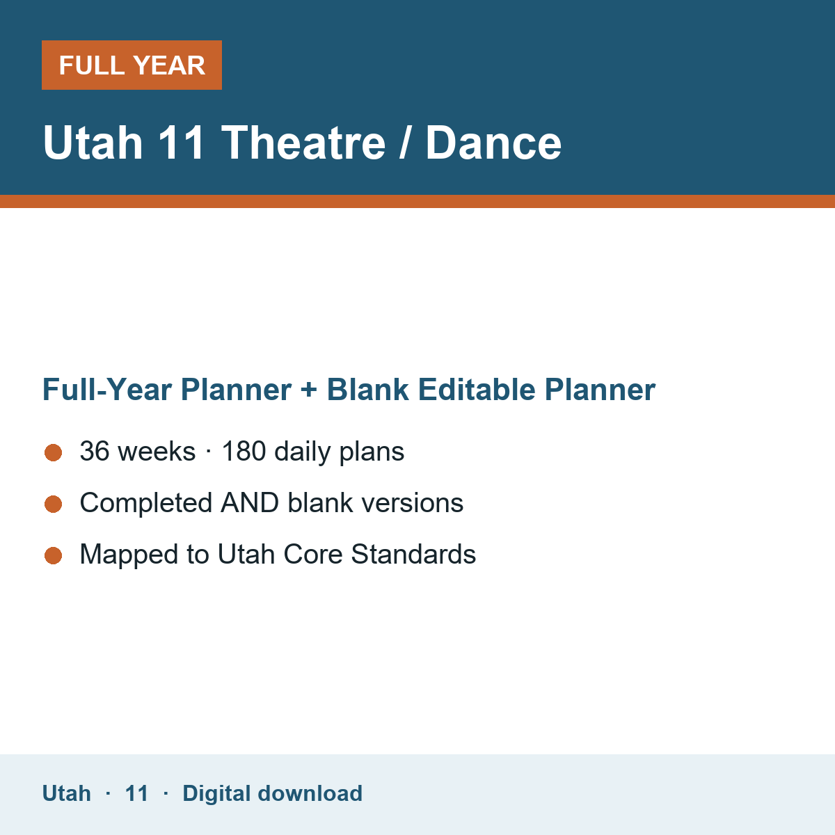 Cover of the Utah Grade 11 Theatre / Dance full-year teacher planner