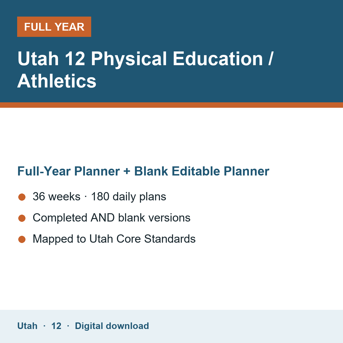 Cover of the Utah Grade 12 Physical Education / Athletics full-year teacher planner
