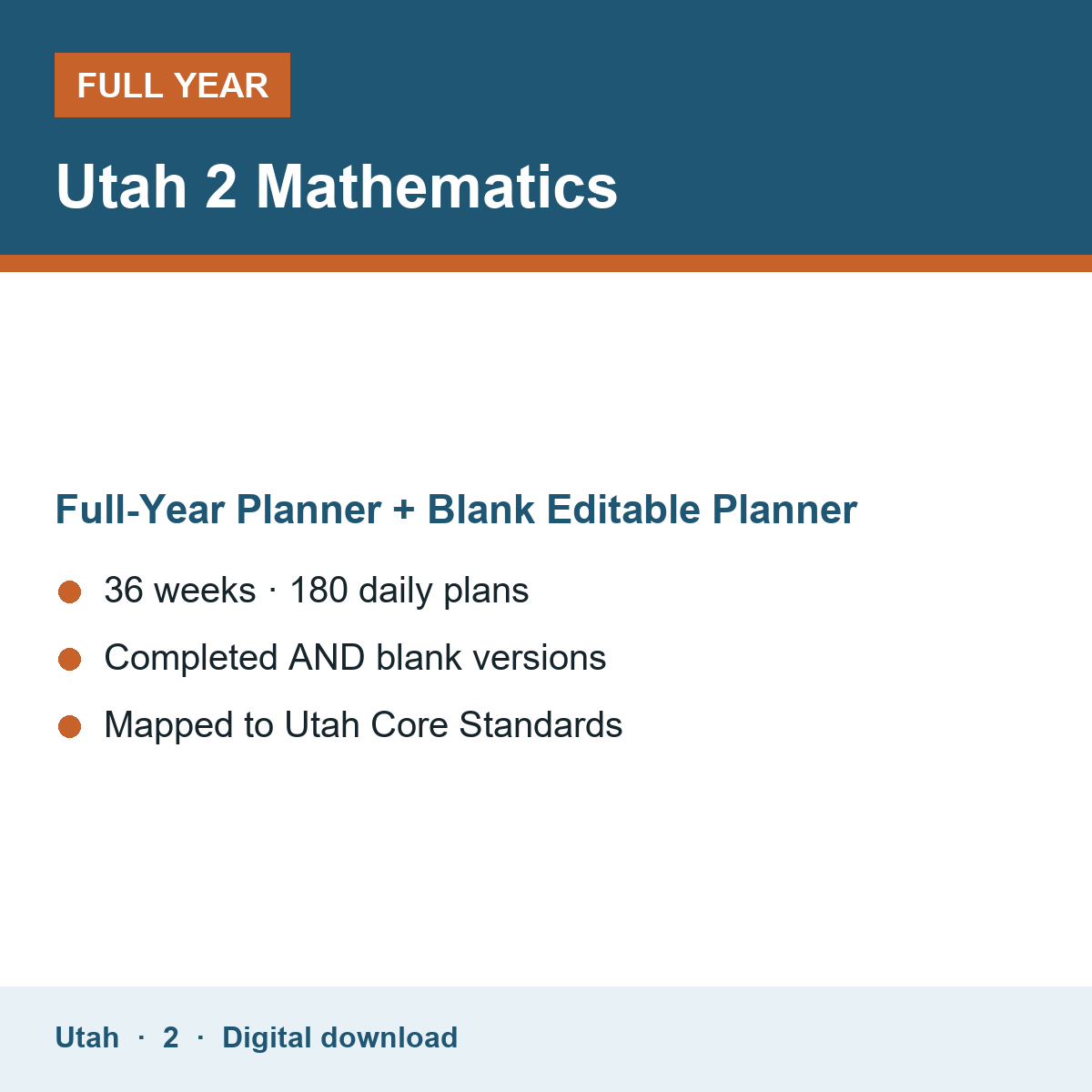 Cover of the Utah Grade 2 Mathematics full-year teacher planner