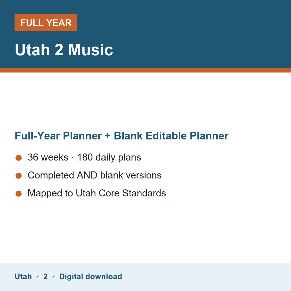 Cover of the Utah Grade 2 Music full-year teacher planner