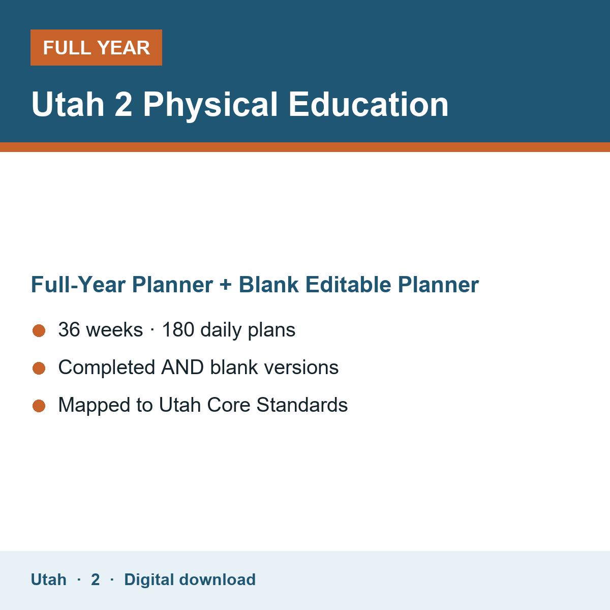 Cover of the Utah Grade 2 Physical Education full-year teacher planner