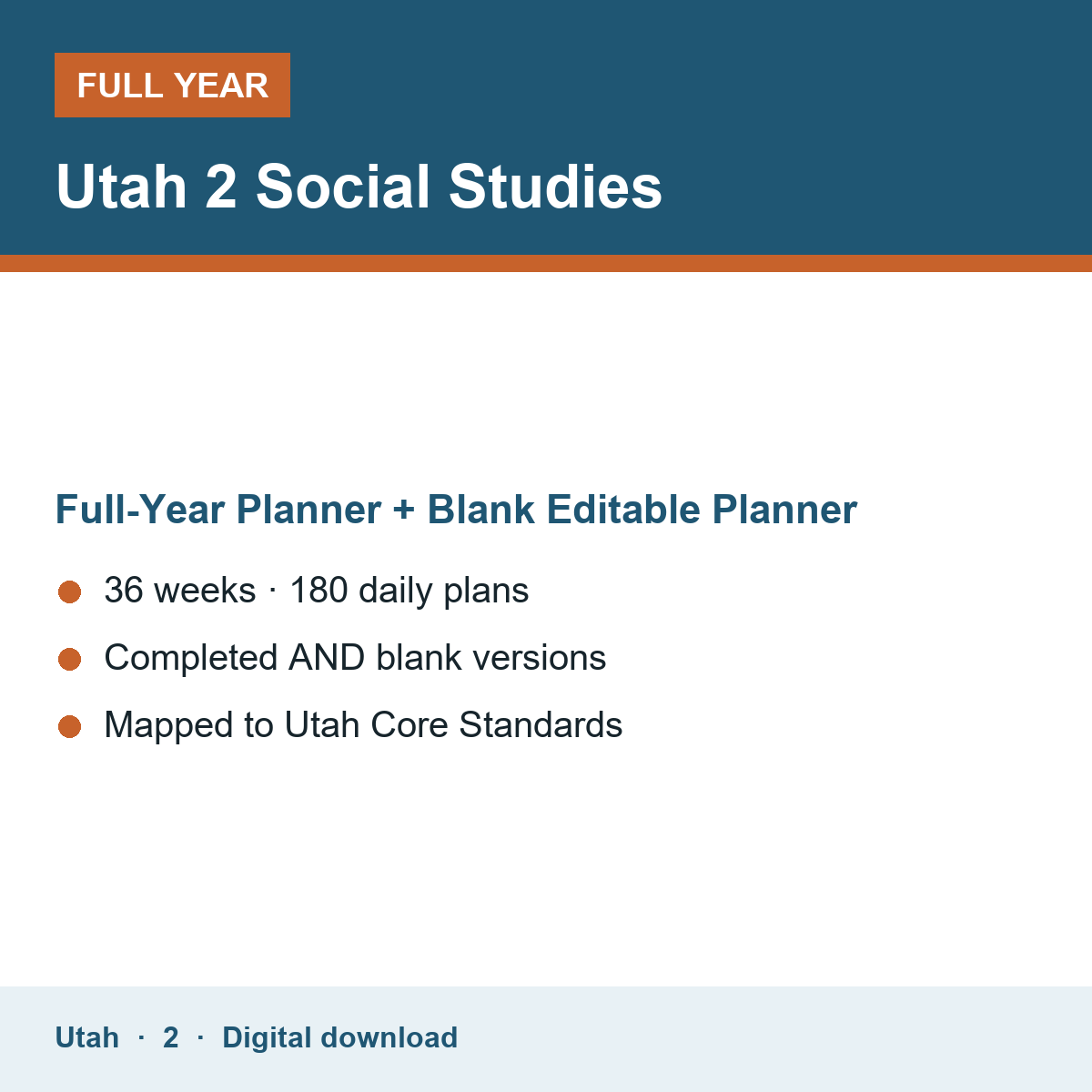 Cover of the Utah Grade 2 Social Studies full-year teacher planner