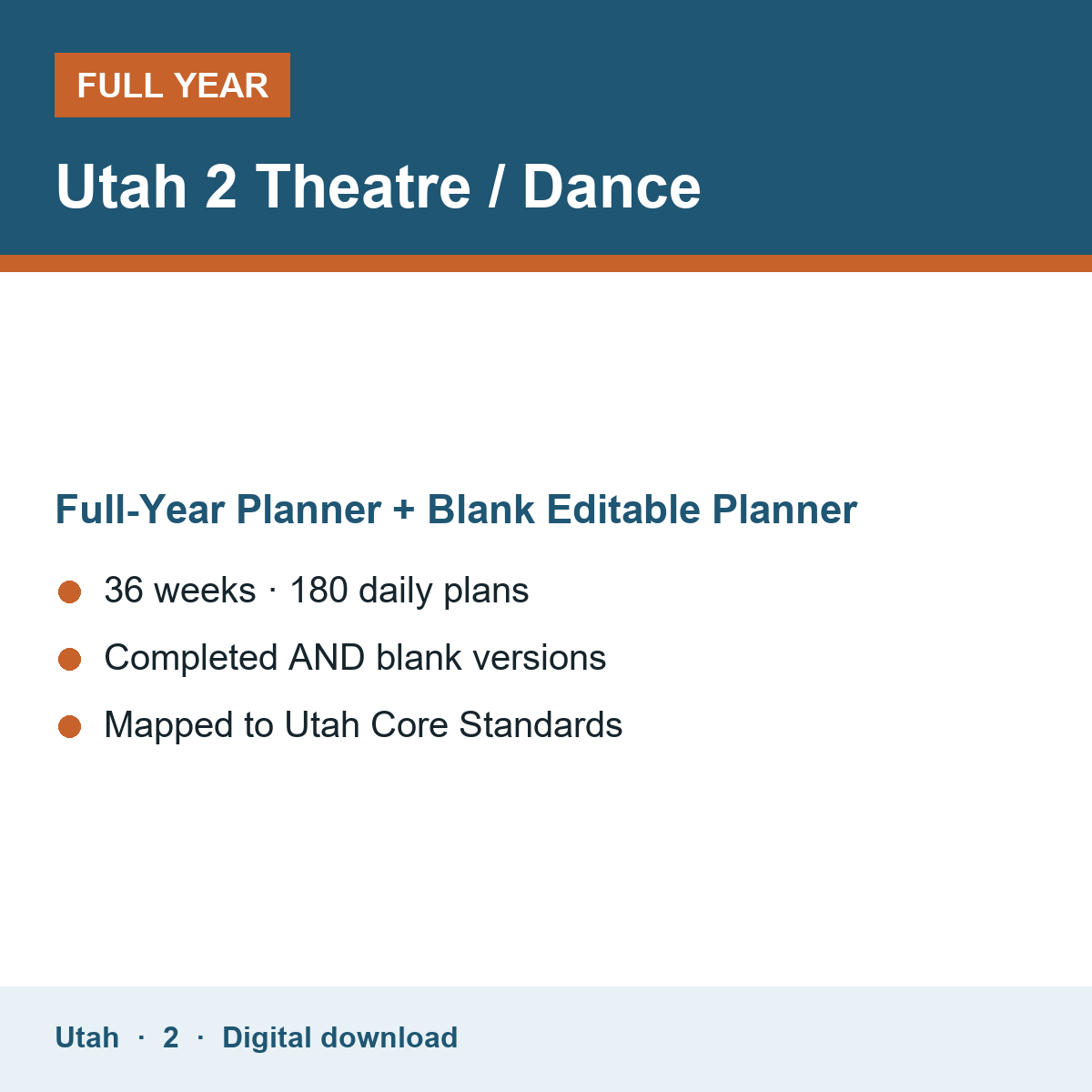 Cover of the Utah Grade 2 Theatre / Dance full-year teacher planner