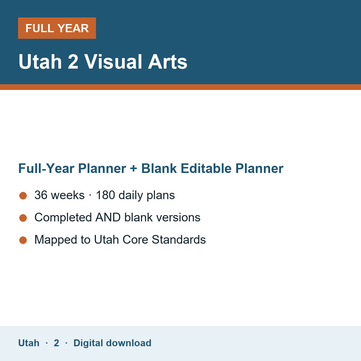 Cover of the Utah Grade 2 Visual Arts full-year teacher planner