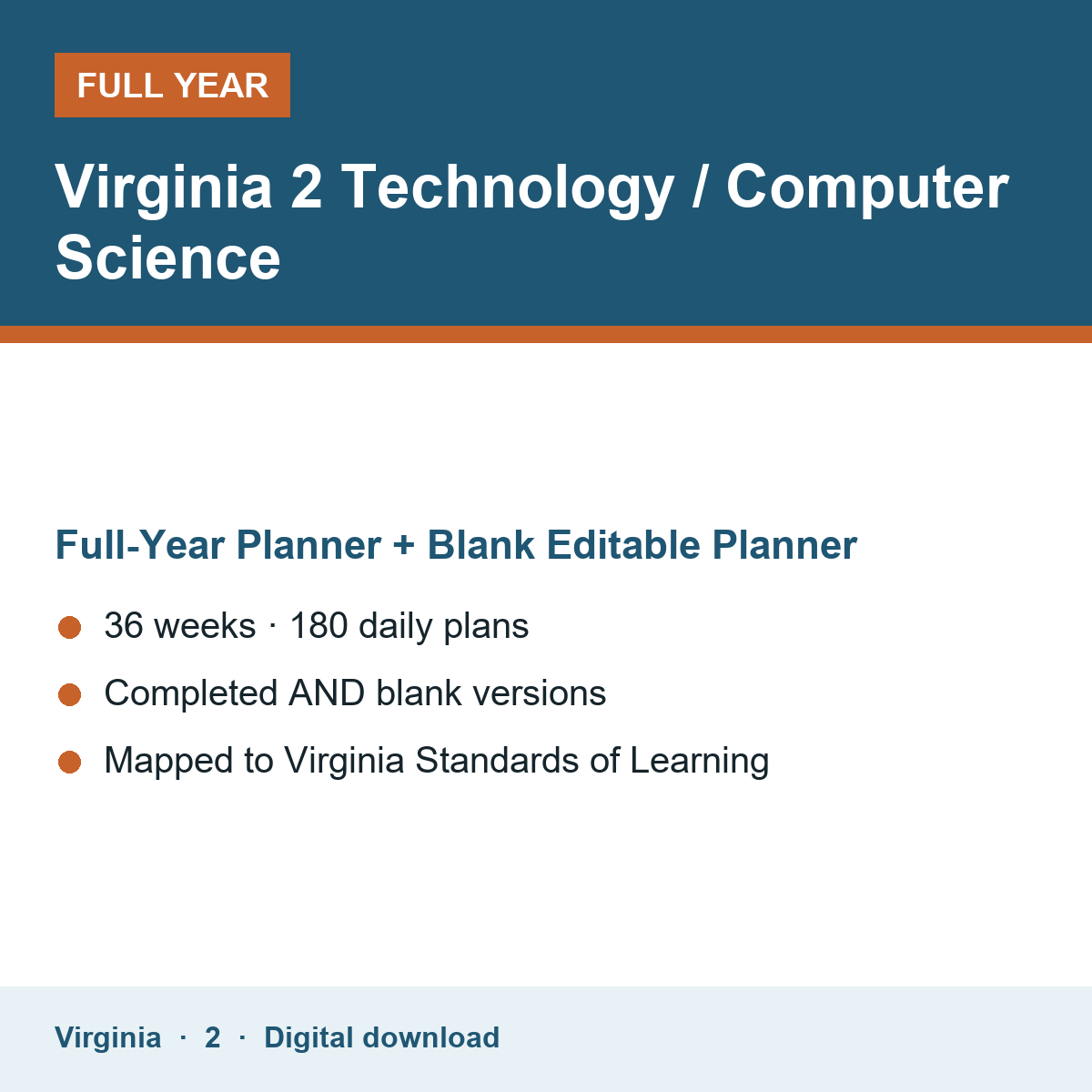 Cover of the Virginia Grade 2 Technology / Computer Science full-year teacher planner