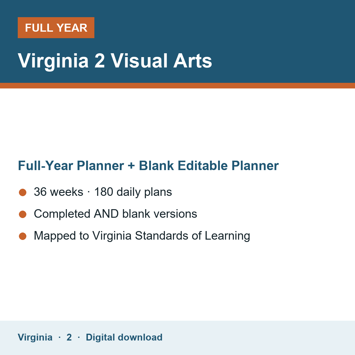 Cover of the Virginia Grade 2 Visual Arts full-year teacher planner