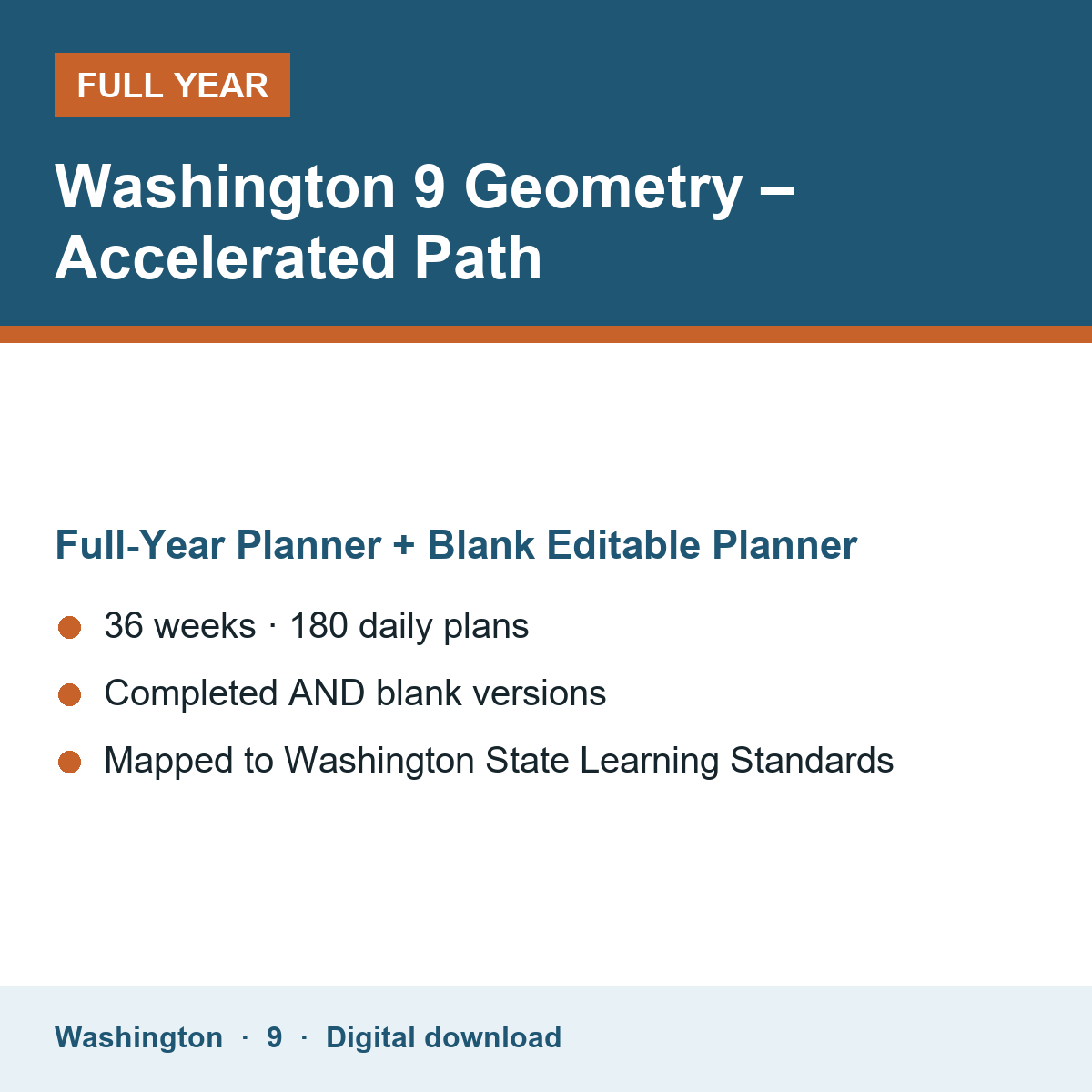 Cover of the Washington Grade 9 Geometry – Accelerated Path full-year teacher planner